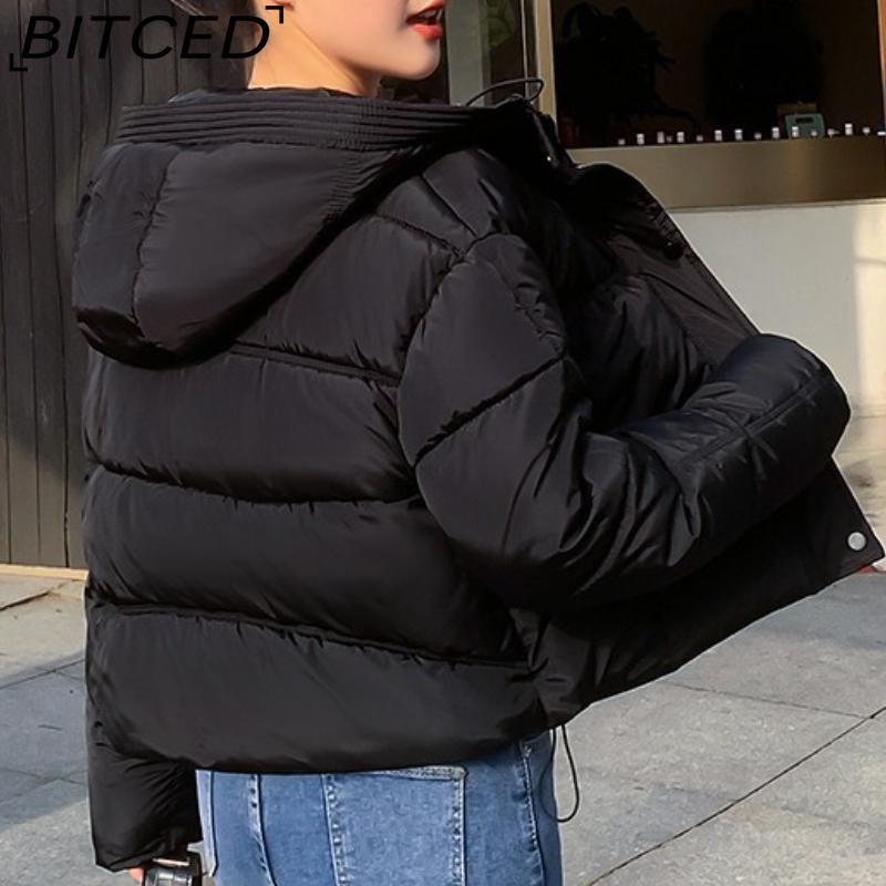 BITCED Minimalist Hooded Short Down-Filled Cotton Jacket Casual Puffer Jacket Lightweight Cotton Coat