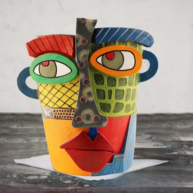 Picasso Abstract Woman Face Pot With Durable Resin For Garden And Home Decor