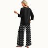 Women's Casual Fashion Round Neck Loose Fit Printed Three Quarter Sleeve Top with Wide Leg Pants Set Comfortable Lounge Wear