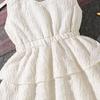 Spring and Summer Big Children's Girls' Sweet Waist Princess Dress Stitching Sleeveless Ruffled Dress