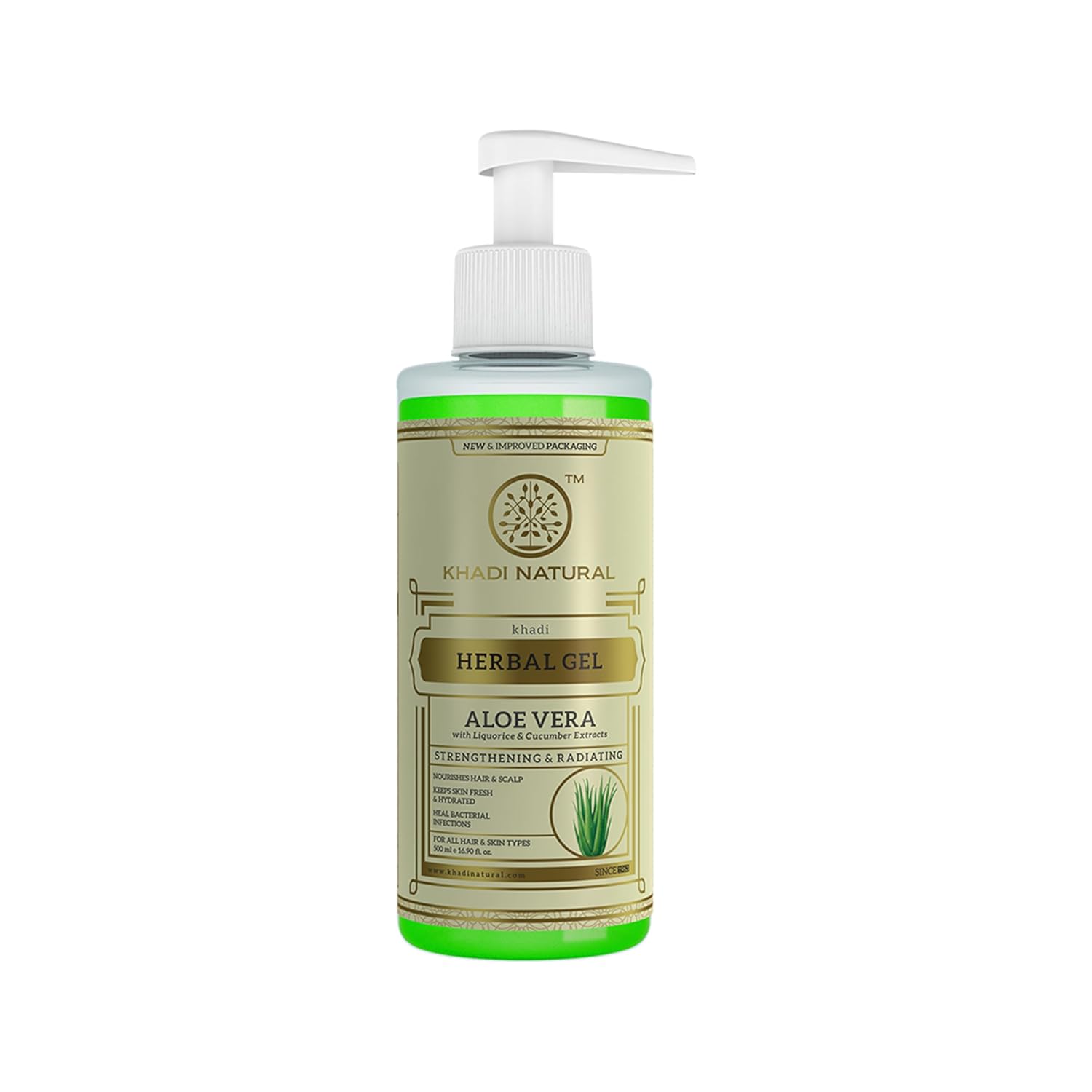 Khadi Natural Herbal Aloe Vera Gel 500 ml With Dispenser Lightweight Non Sticky Daily Face And Body Hydrating Gel