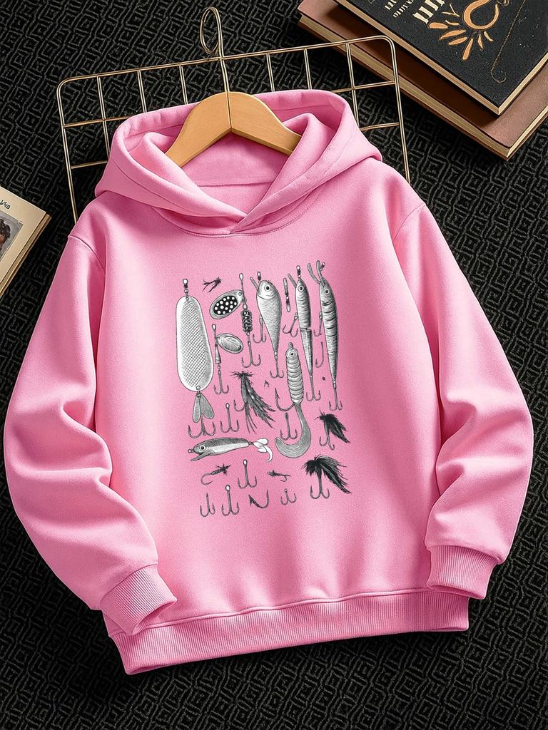 Boys' Fleece-Lined Hooded Sweatshirt – Casual, sporty style with letter print on the back; comfortable for autumn and winter.