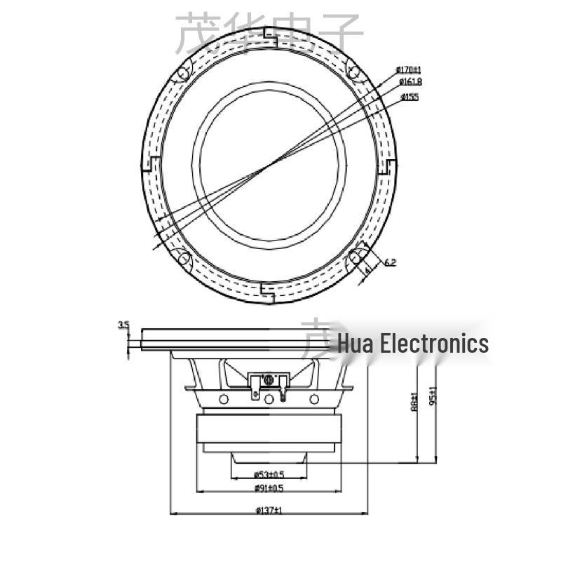 6.5-inch 170mm Long-Stroke Floor Subwoofer Speaker, 4 Ohm, 100 Watts, Compatible with JBL Subwoofers
