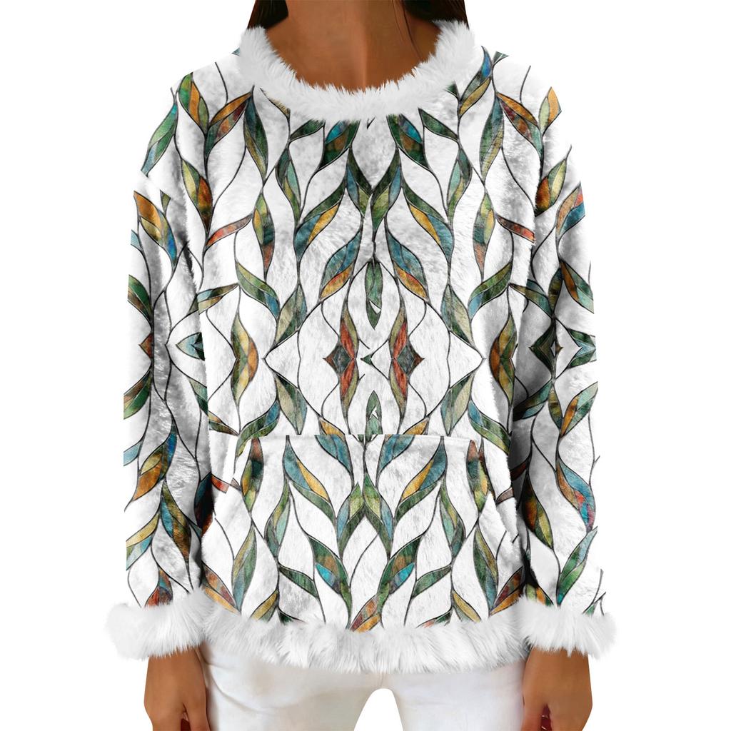 Women's Casual Fleece Sweatshirt  Long-Sleeve Round  Neck Casual Comfortable Loose-Fit Lightweight Women's Flannel Sweatshirt