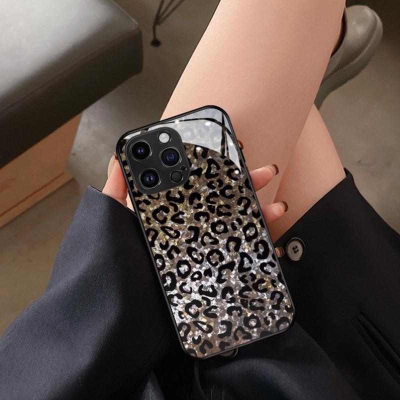 Leopard Print Pattern Glass Material Phone Case For iPhone 17 16 15 14 Pro Max 13 12 11 Pro 17 Air 16E 7 8 Plus XR XS X Cover