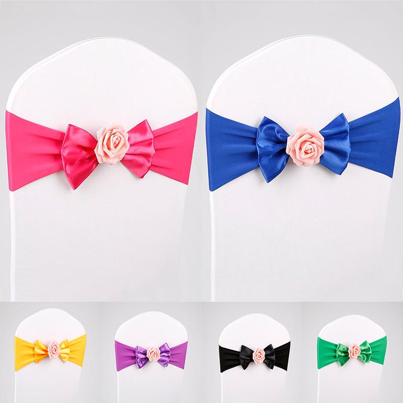 Stretch Spandex Chair Sash Band Bow Tie With Round Buckle Elastic Chair Bowknot Ties For Hotel Banquet Wedding Party Decoration