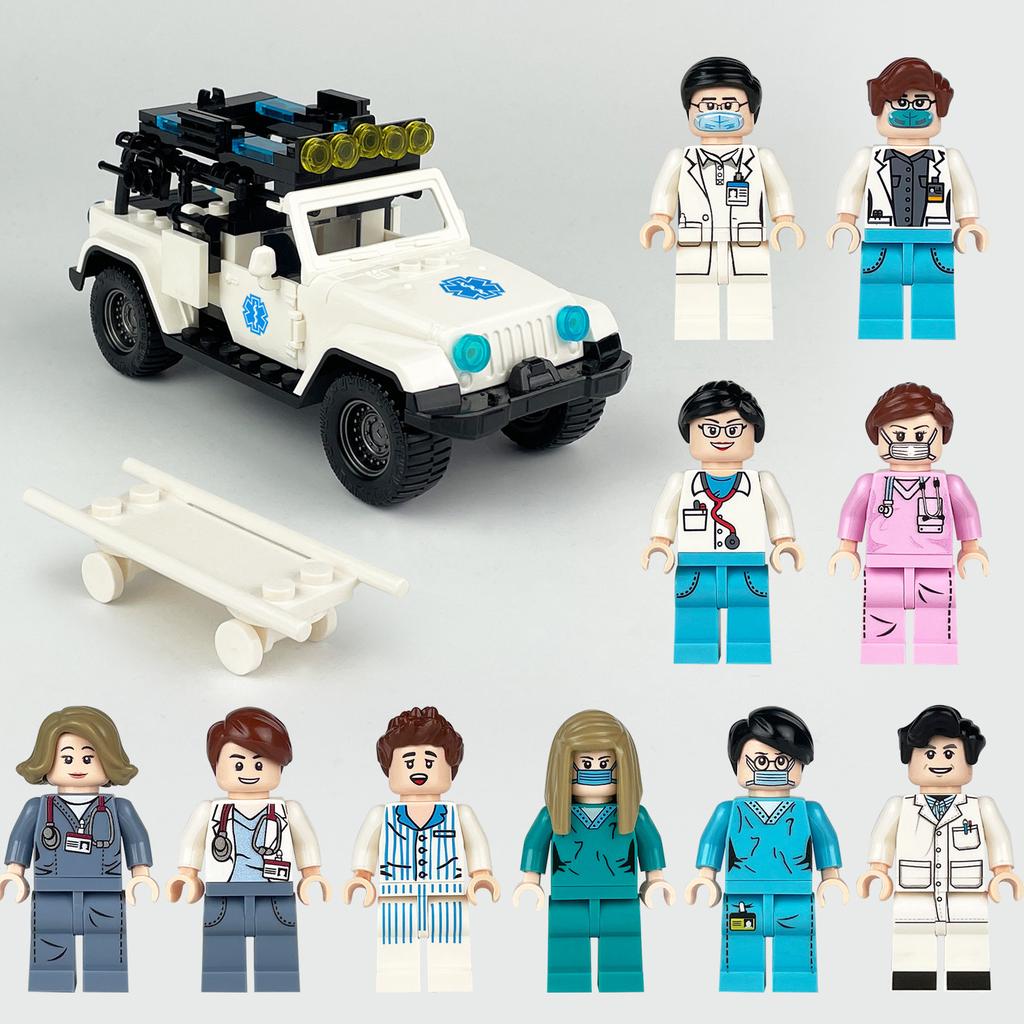 Package Medical Rescue Car Police Car E17 Fire Truck Building Block Toy Figurine Stretcher Accessories