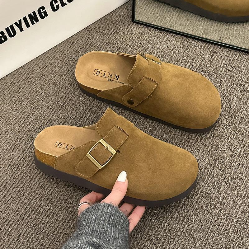 Frosted leather retro bag soft sole women's shoes round head shoes summer one pedal pregnant mother non-slip slipper head