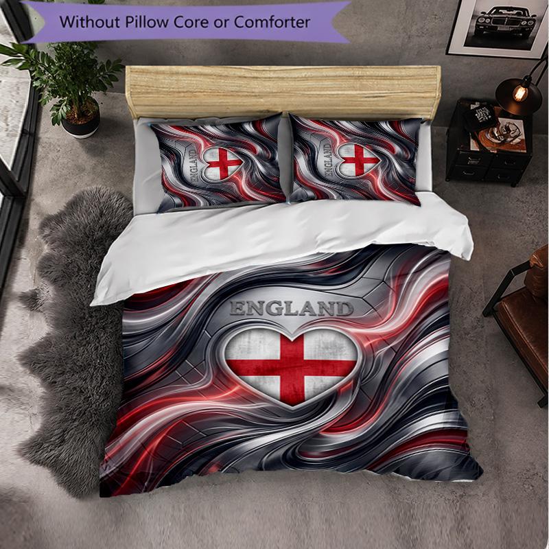 England Football Pattern 3 Pieces Bedding Set Soft Microfiber Duvet Cover with Pillow Cases for Bedroom