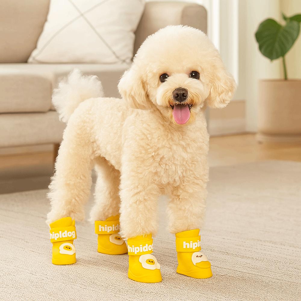 4Pcs/Set Silicone Pet Rain Boot Anti Slip Sole Wear Resistance Pet Paw Protector Waterproof Cartoon Puppy Shoes Snow Protection