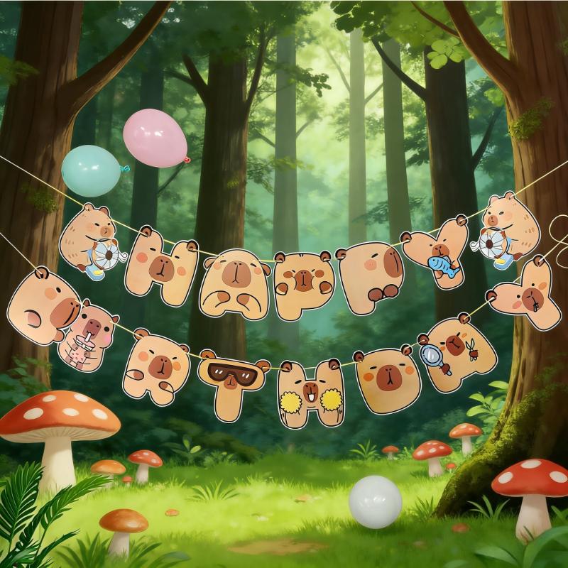 1pc Capybara Happy Birthday Flag Decorations Cute Animal Themed Party Supplies Baby Shower Wall Hanging Garland Backdrop Decor