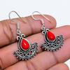 Italian Red Coral Gemstone 925 Sterling Silver Jewelry Earring 1.46" GK-4901