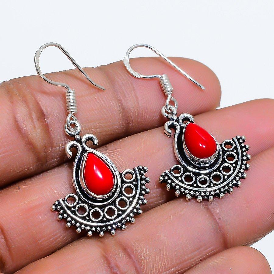 

Italian Red Coral Gemstone 925 Sterling Silver Jewelry Earring 1.46 GK-4901