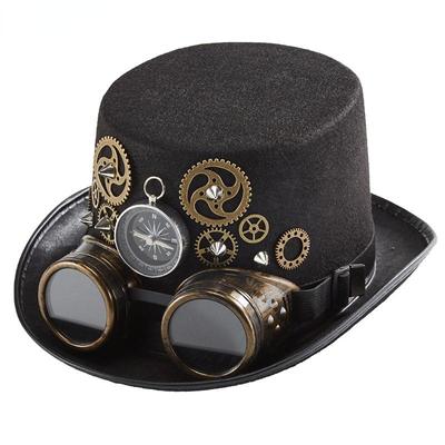 Metallhut, Abendessenhut, Steampunk-Zylinder für Damen und Herren, Brille, Gothic-Hut, Gürtel, Herren-Cowboyhut, Nietenkappe, Schutzbrille, Gugel, Nietenkappe