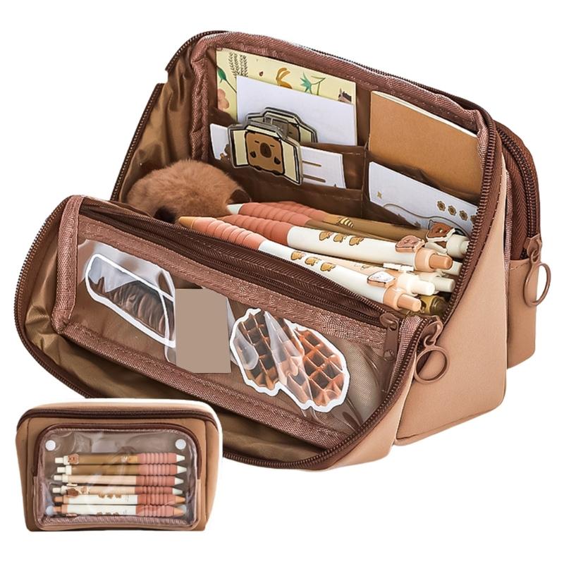 Multi Layered Pencil Case with Handle High Capacity Pencil Pouches Pen Pencil Case Detachable Pencil Organizers Bag