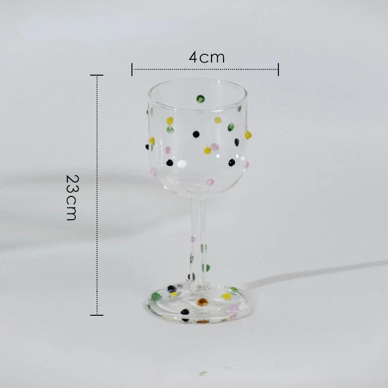

Бокал ручной работы, стеклянный стакан с разноцветными конфетными точками, бокал для коктейля, стакан для сока, десерта, стакан для воды, бокал для вина, термостойкая посуда прозрачный