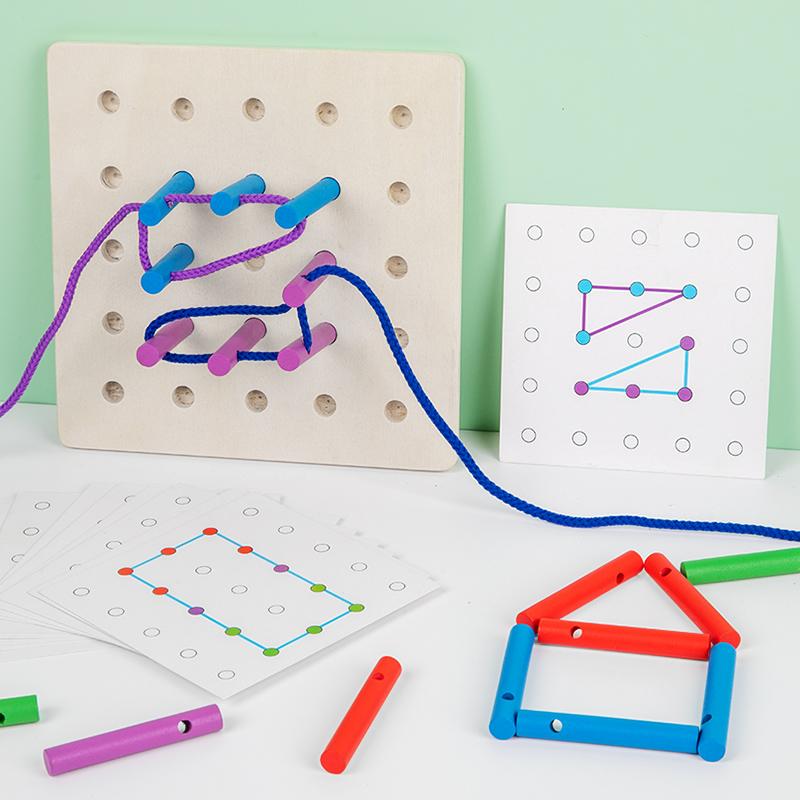 Wooden Peg Board Threading Set - Suitable for Children’s Fine Motor Skills Spatial Reasoning and Creative Design Development