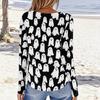 Women's Long Sleeve Casual Pullover Sweatshirt Halloween Ghost Pattern Round Neck Top Lightweight Comfortable Fit