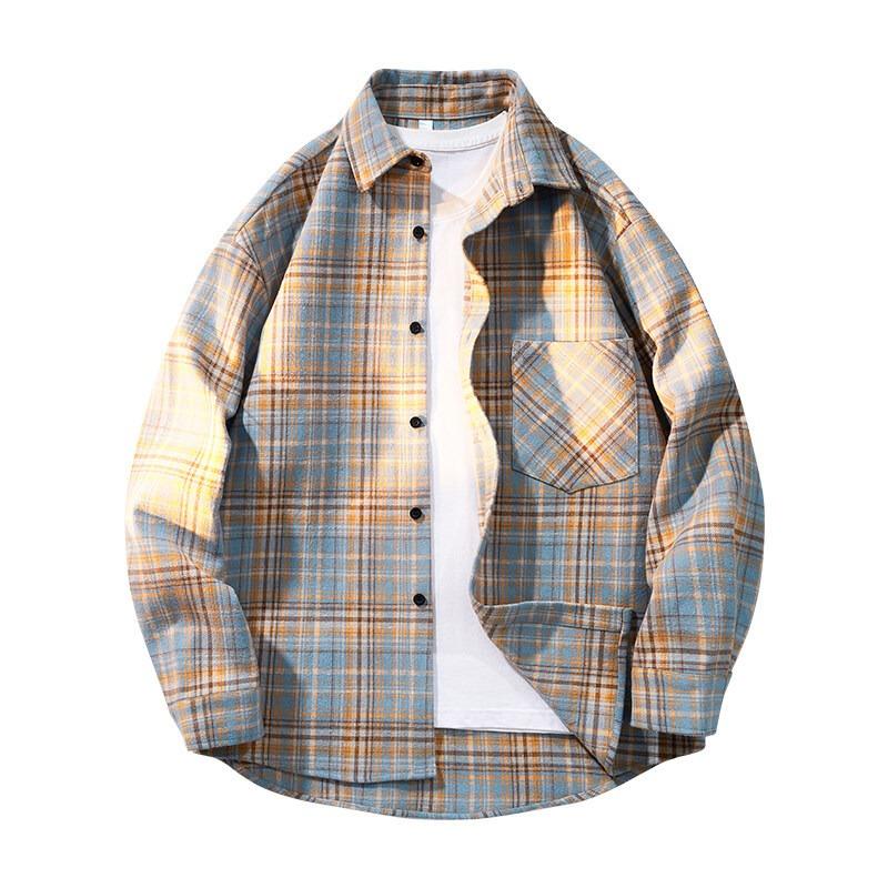Men S Hong Kong Style Plaid Long Sleeve Casual Shirt Plus Size