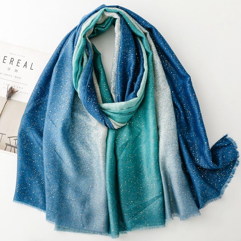 180*88cm Gradient color Gold Foil Wrap Scarfs for Women Fashion Hijab Shimmer Sparkle Womens Scarves Bling Bling Shawls Cotton Feeling Shawl Scarf