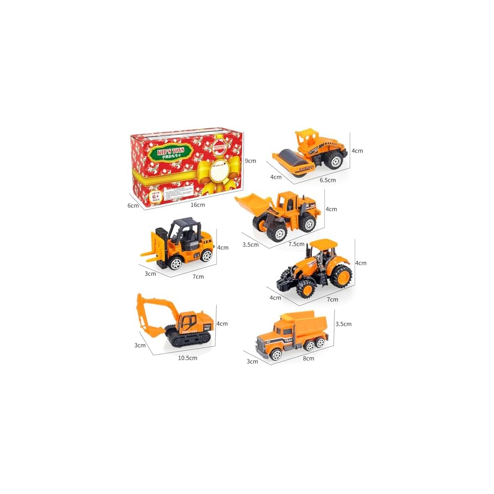 YongnKids Construction Vehicle Toy Set 6 Pieces Metal Miniature Trucks Excavator Bulldozer for Boys Yellow