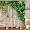 Nature-Inspired Shower Curtain for a Rustic Bathroom, Featuring Lush Green Vines on a Stone Wall. This Vibrant Design Adds