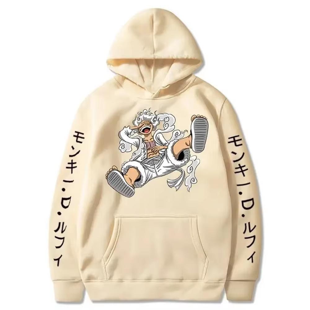 Anime Hoodies for Men ONE PIECE Gear Fifth Fear Luffy Sun Gold Pullover Cotton Hooded Streetwear Sweatshirts