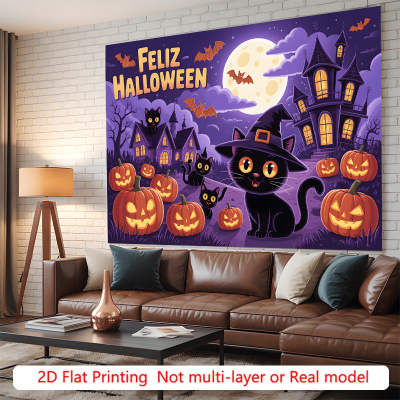 Party Backdrop Halloween Flat Pumpkin Witch Witches Cats Pumpkins Photo Background Decor Party Decor
