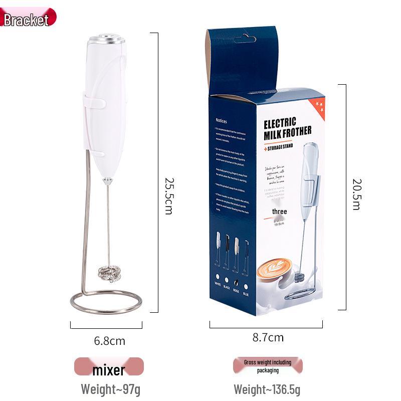 Compact Electric Milk Frother with Stand - Battery-Powered Coffee and Egg Beater