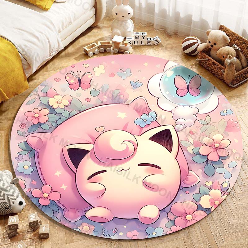 

1PC Pokemon Jigglypuff Printing Round Carpet Living Room Bedroom Table and Chair Sofa Kids Room Decorative Carpet Rug Potdemiel 120cm