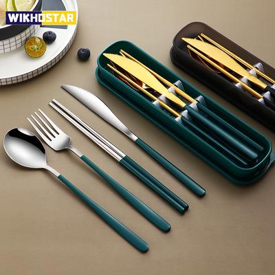 Juego de vajilla 304, juego de cubiertos portátil, vajilla de acero inoxidable de alta calidad, cuchillo, tenedor, cuchara, cubiertos de viaje con caja
