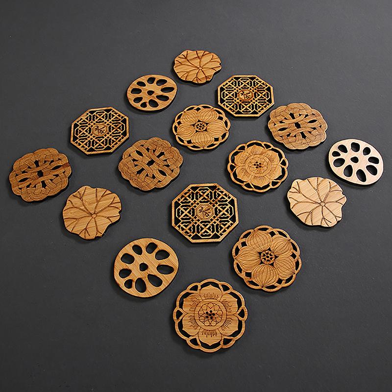 Creative Lotus Flower Drink Coasters Wooden Round Cup Mat Table Mat Tea Coffee Mug Placemat Home Decoration Kitchen Accessories