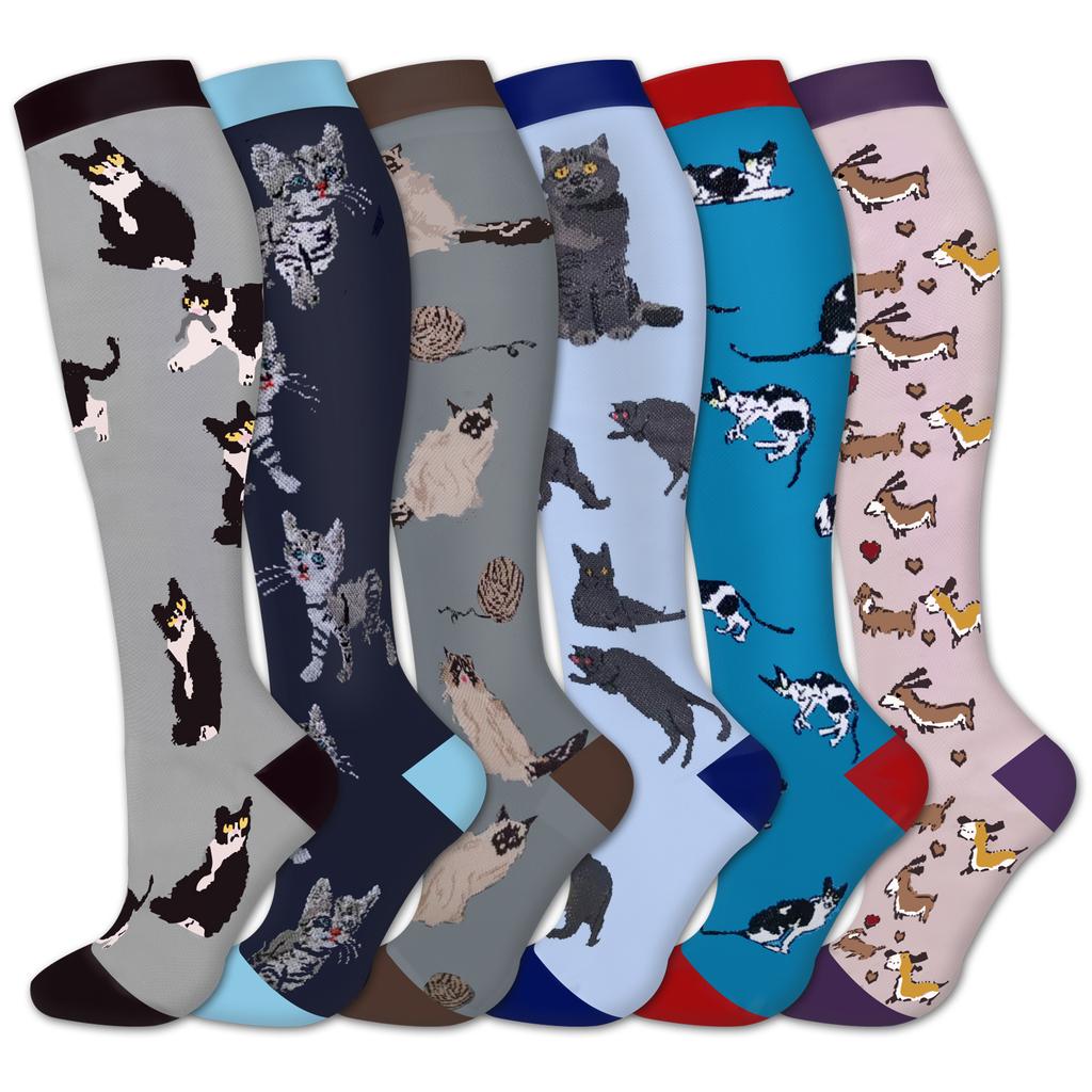 5/6 Pairs Compression Socks Varicose Veins Stockings New Pattern Calf Pressure 15-20Mmhg Men Women Work Sports Yoga Calf