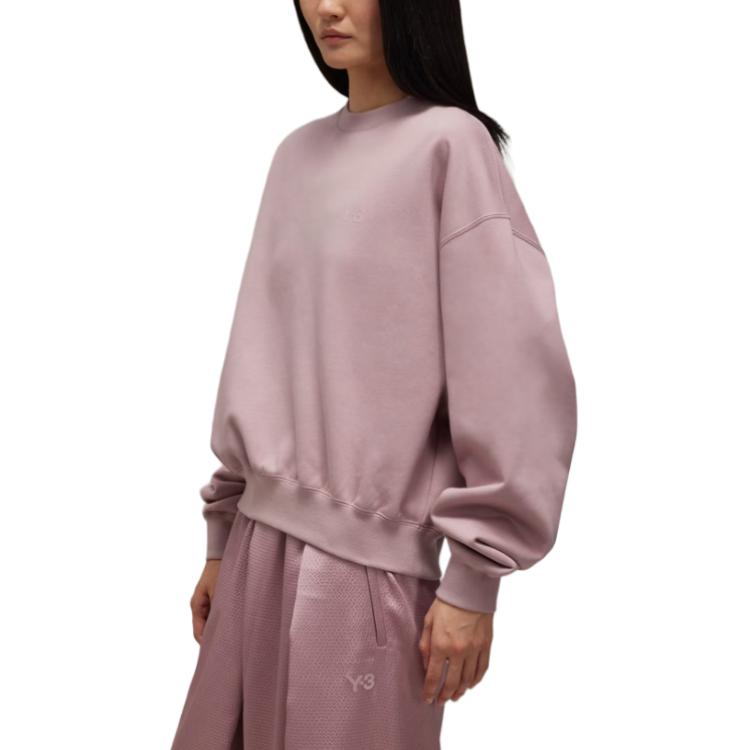 Y-3 Solid Color Round Neck Drop Shoulder Loose Long Sleeve Sweatshirt Women Sweatshirt Light-Purple JD9814