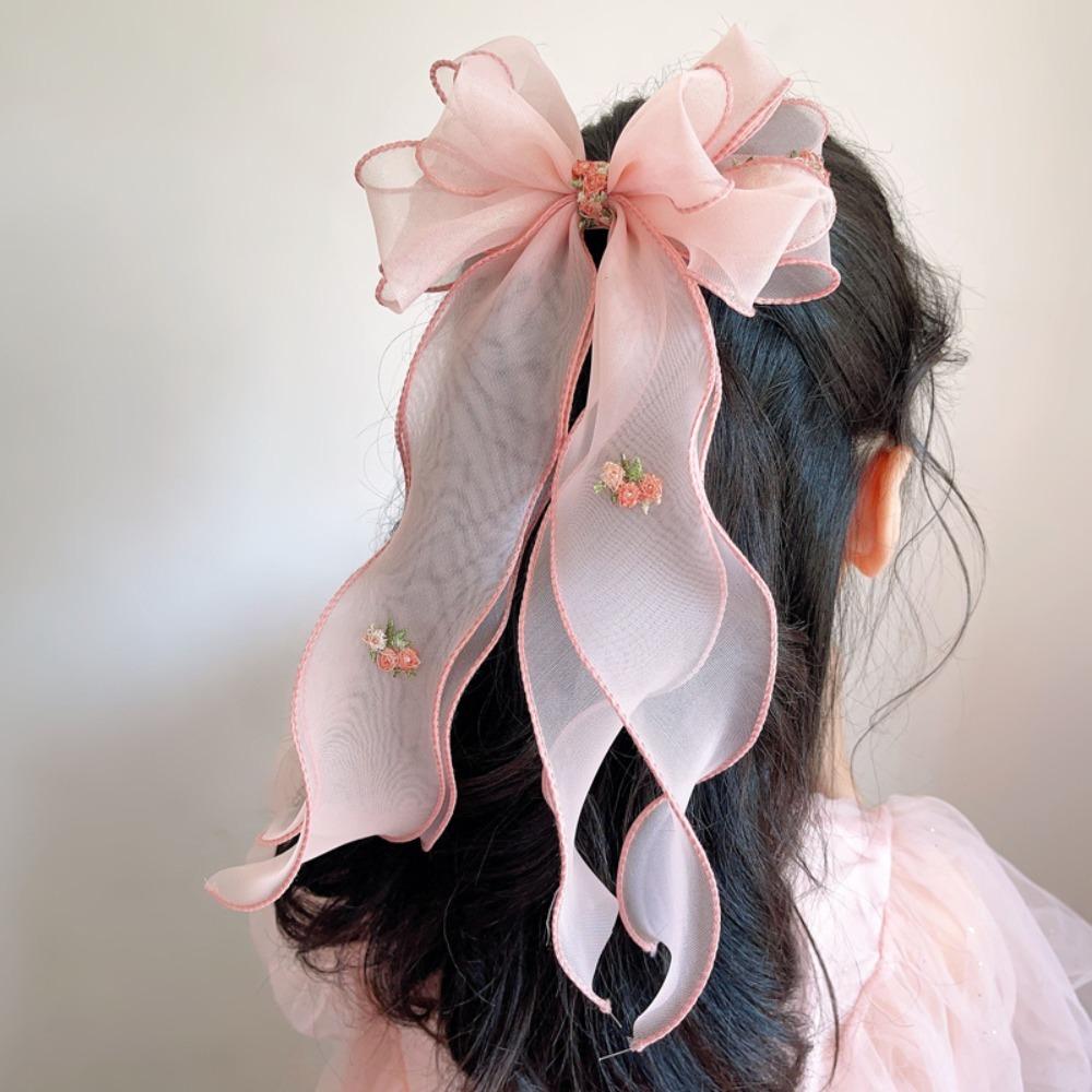

Embroidered Floreal Braided Hairpin Bowknot Hair Accessories Fashion Ponytail Headdress Women рожевий
