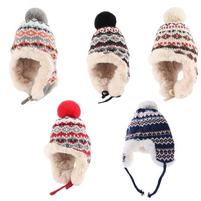 Gorro de Tricô Adorável Gorros com Pom Pom Chapéu Macio Quente Chapéu Grosso de Crochê Gorros com Proteção para Orelhas Chapéu de Inverno para Mulheres