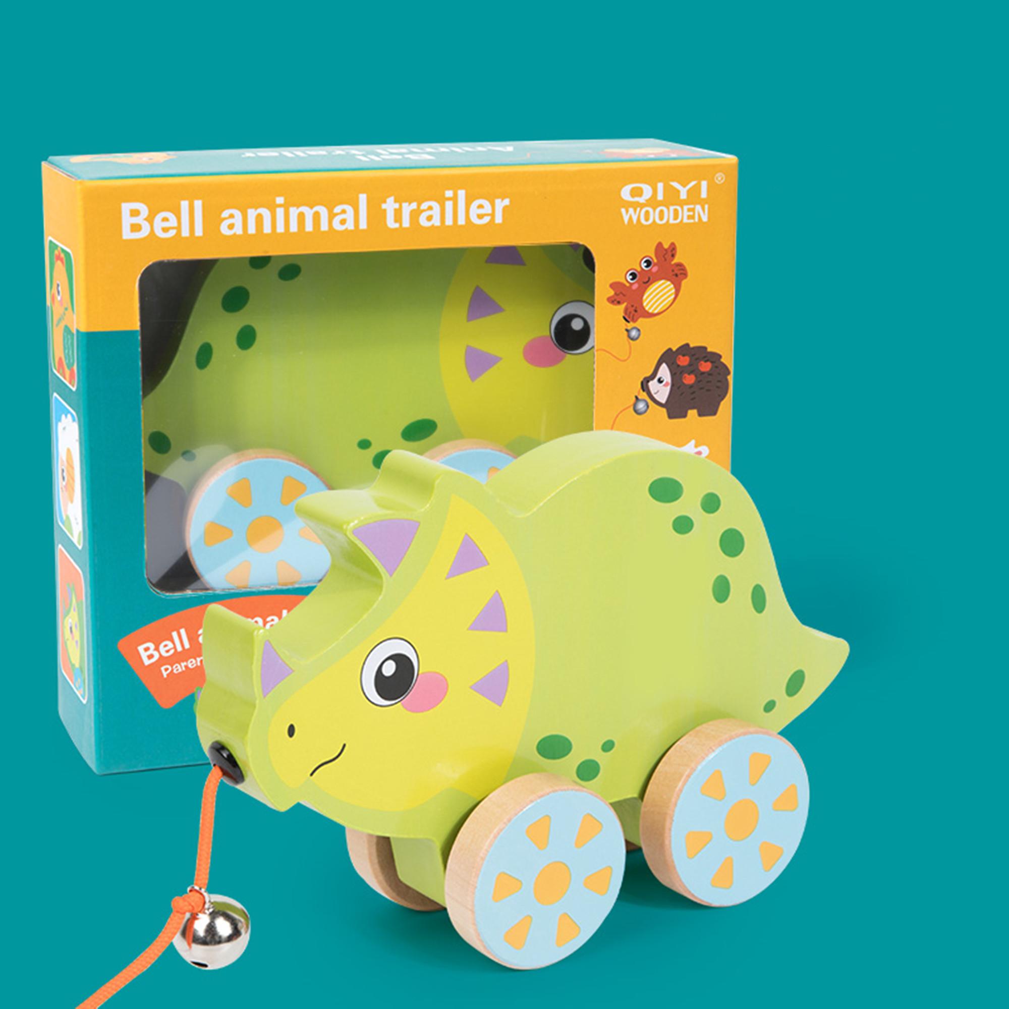Wooden Toy Cartoon Animal bell Trailer Toddler Cute Trailer Children Learning Toys Exercise Children Walking Ability