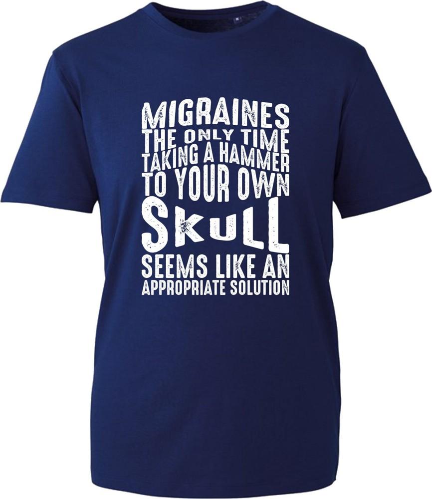 Migraine Pain Tshirt Headache Skull Chronic Funny Sarcastic Unisex Gift Tee Top S