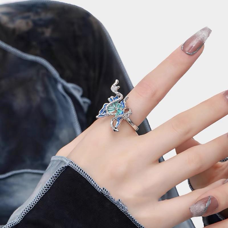 Snake And Butterfly Design Copper Ring Unique Geometric Shape Adjustable Hand Jewelry