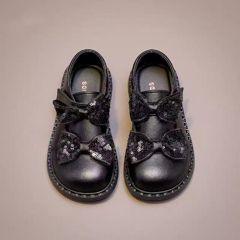 

Children s shoes Girls leather shoes 2025 new spring and autumn little girl bow soft sole black princess shoes foreign style 36 чёрный