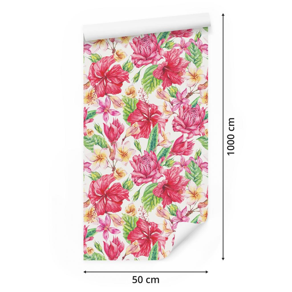 Wallpaper Colorful exotic flowers and leaves for living room and bedroom 50x1000