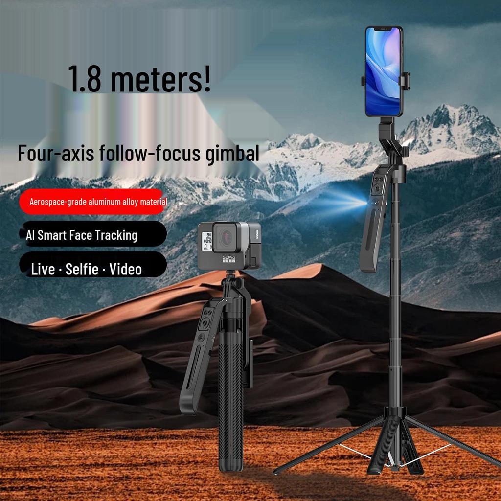 1.8m Bluetooth Selfie Stick with Anti-shake Gimbal, Phone Holder, Follow Shot Stabilizer, and Portable Tripod for Live Streaming