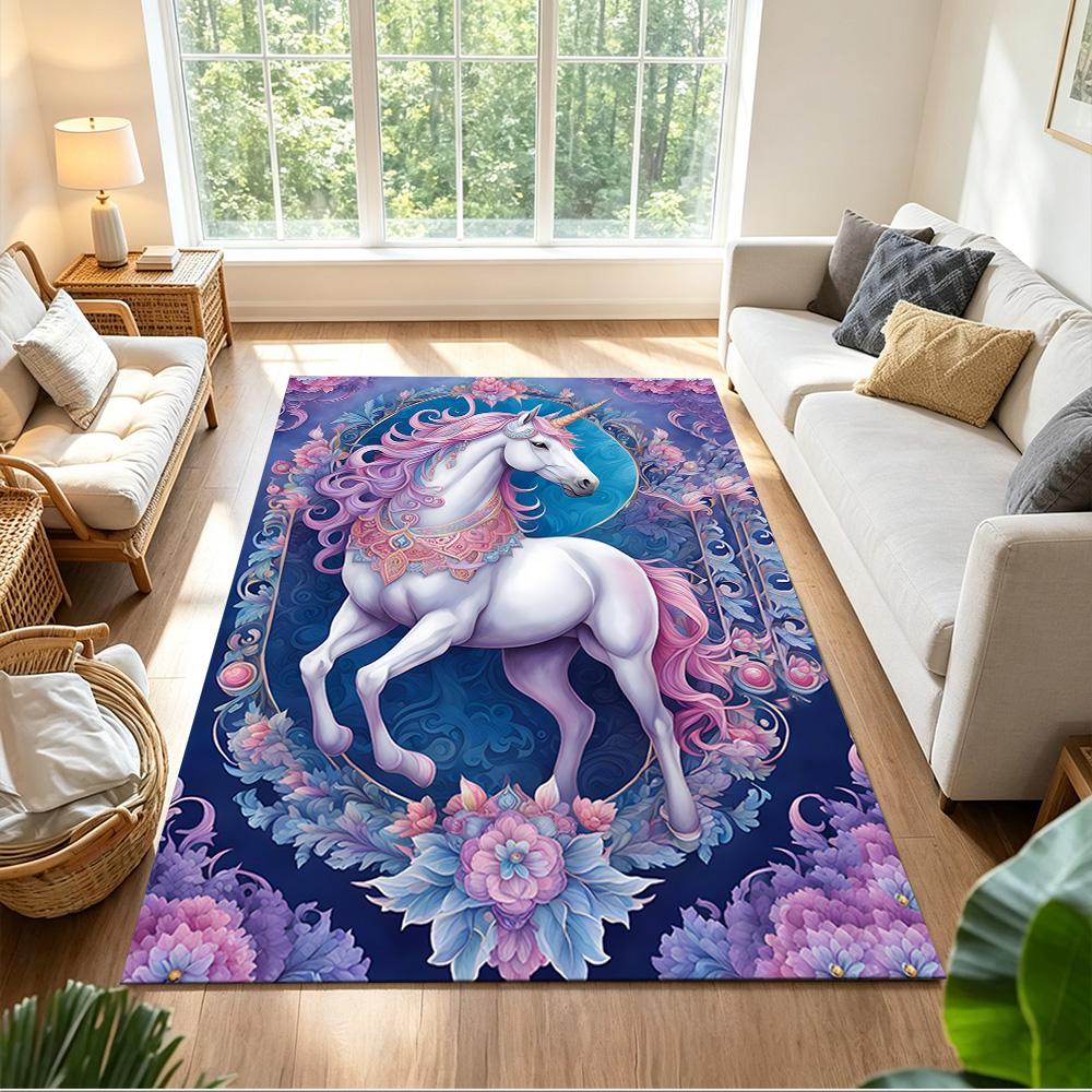 Moonlit Unicorn In Enchanted Forest Non-Slip Home Carpet Design for Office Decor Living Room Bedroom Gift