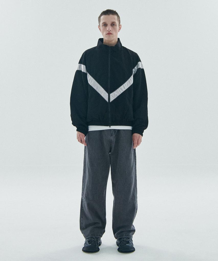 Black Moment Two-Way Classic Nylon Tape Contrast Windbreaker Jacket