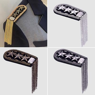 1 Stücke Vintage Fünf Sterne Quaste Kette Schulter Bord Abzeichen Perlen Stoff Metall Epaulet Epaulette Militär Pin Auf Brosche Medaille