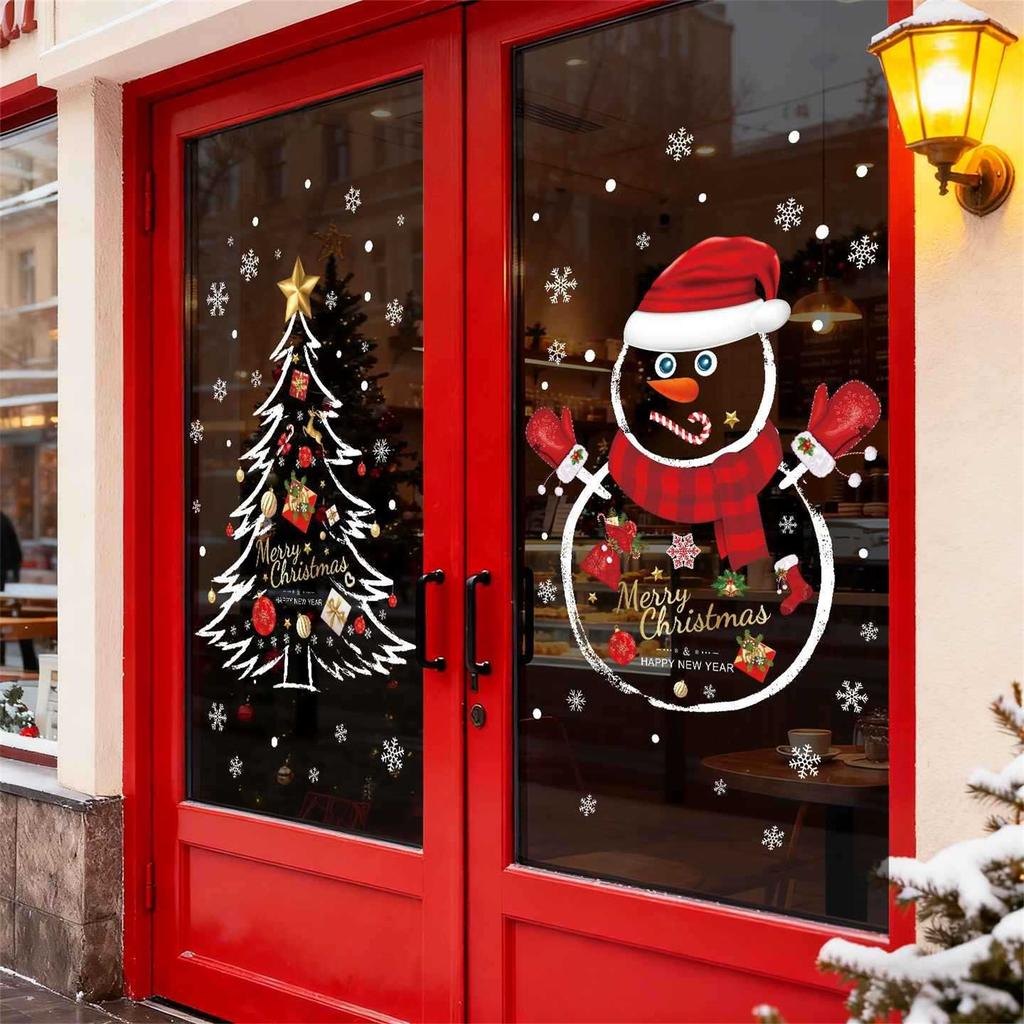 Weihnachtsdekorative Glasaufkleber, Schneemann Weihnachtsbaum Transparente Fensteraufkleber, Dekorative Atmosphäre Szenenaufbau