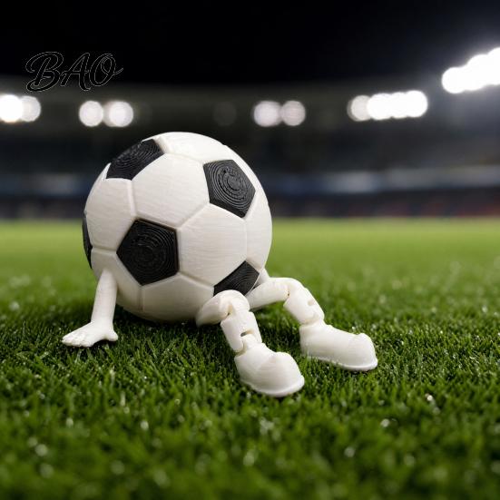 Flexible Pose Football Model 3D Printed Soccer Ball Buddy Figurine with Articulated Legs, Decorative Sports Collectible, World Tournament Cup Desktop
