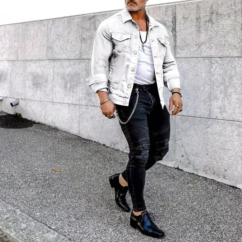 Men S European American Fashion Slim Fit Work Jacket With Pockets Buttons