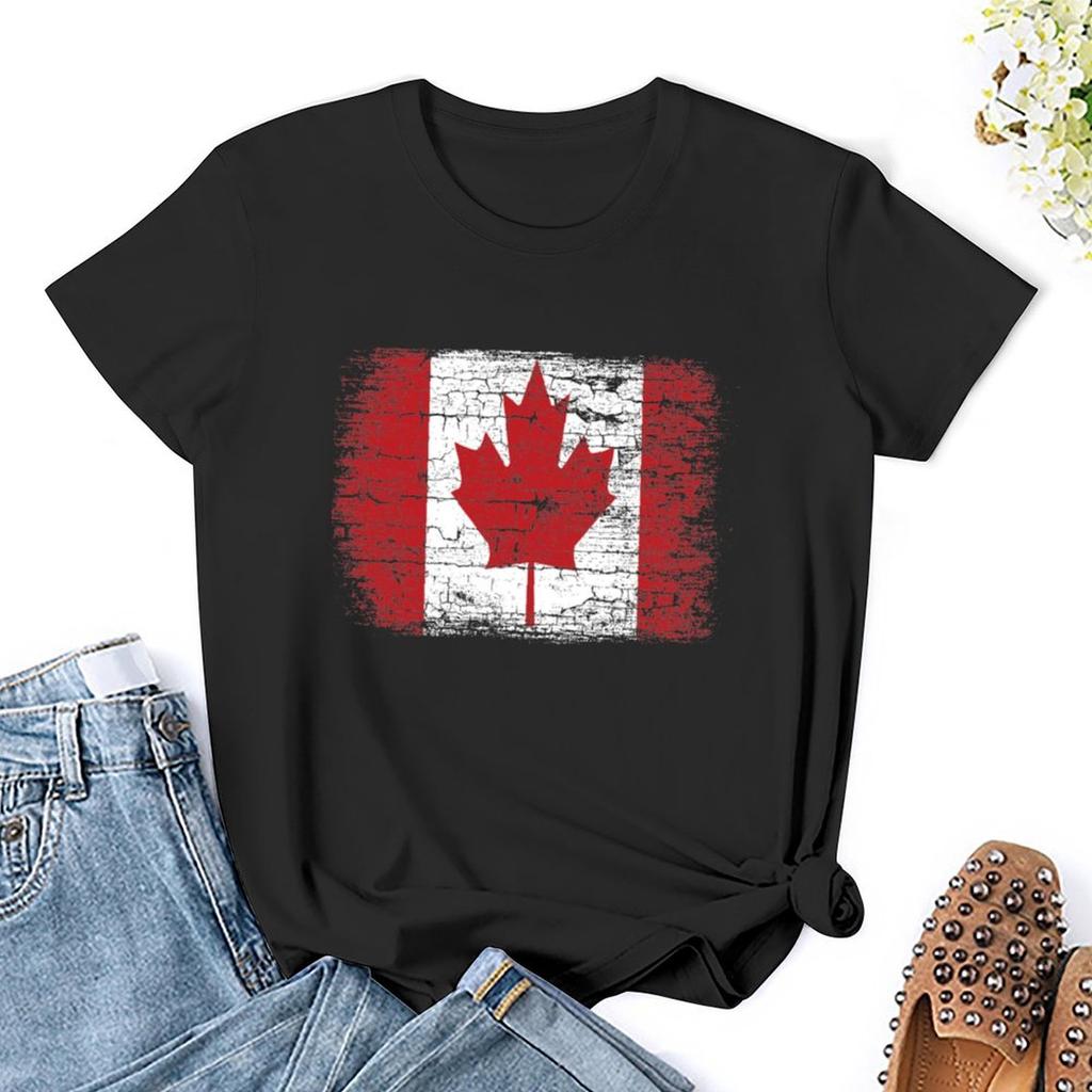 Vintage Canada Flag T Shirt Design T-Shirt Oversized Short Sleeve Tee Womans Clothing