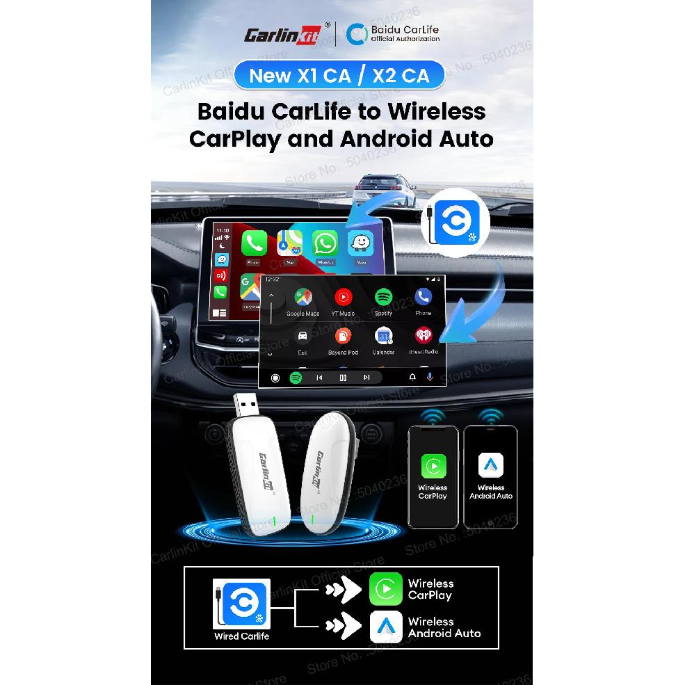X1CA/X2CA CarlinKit 2-In-1 Wireless Adapter Wireless CarPlay Android Auto Plug &Play WiFi BLE Auto-connect For Baidu CarLife Car